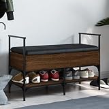 Owoxanthellate Owox Schuhbank mit Stauraum, Sitzbank Holz Metall Braun Eiche 85,5x42x57,5 cm Kunstleder 110 kg Flur Schlafzimmer