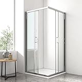 EMKE Duschkabine 80 x 80 x 195 cm Duschabtrennung Doppel Schiebetür Duschtür Dusche, Eckeinstieg Duschkabine Duschwand 5mm ESG Glas Duschkabinen Fertigdusche Komplettdusche