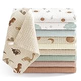 Bearmoss10 Stück Baby Musselin Waschlappen Moltontücher 100% Baumwolle Weiche Spucktücher Baby,Atmungsaktiv und Extrem Saugfähig Musselin Tuch für Saugstark Mulltücher 25 x25cm(BraunGrün)