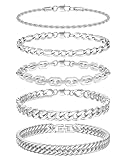 Adramata 5 Stücke Armband Herren Edelstahl-Armbänder für Herren Silber, Herren Hip Hop Armband Panzerkette, Schwer Glieder Cuban Link Armband, Herrenschmuck Geschenke, 19/21/23 CM,21