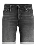 JACK & JONES Herren Jeans Short JJIRICK JJICON SQ 612- Relgular Fit - Schwarz, Größe:L, Farbe:Black Denim 12252246