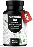 Vitamin D3 4000 IE hochdosiert - 400 Tabletten - vegetarisch & produziert in Deutschland - Verpackung kann variieren