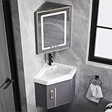 Kleine Eck-Waschtisch-Einheit mit Waschbecken & Spiegel, kompakt, für kleine Räume (grau, 43 cm/16), perfekt für moderne Badezimmer