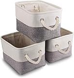 Mangata 3 Stück aufbewahrungskorb Stoff, Kleine aufbewahrungsbox Schrank, Korb aufbewahrung Stoff mit Baumwolle Seil für Spielzeug, kleiderschrank, Regale, Kleidung (Faltbare, Grau Weiß)
