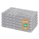Lavea® 5er Set Gästehandtücher 30x50 cm – Weiche und Saugstarke Gästetücher aus 100% Baumwolle, Frottierserie Elena – Waschbar und Strapazierfähig - Silber