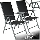 tectake® Aluminium Gartenstuhl 2er Set, Klappstuhl mit hoher Rückenlehne mit 7-facher Neigungsverstellung, Gartenmöbel Set mit 2 Stühlen, Gartenstuhl klappbar, für Garten Balkon Terrasse, anthrazit