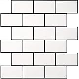Art3d 10 Stück,Dickere Klebefliesen,Metro Fliesen Selbstklebend Weiß,Wandpaneele Selbstklebend,3d-Fliesenaufkleber für Rückwand,Küche,Badezimmer,30x30x0.25cm(dickere version)