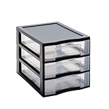 SUNDIS Tag Tower, schubladenbox aus Kunststoff, Schwarz, 3 transparente Schubladen im Format A6, Höhe 17 cm, stapelbar, ideal zur Aufbewahrung von Kosmetika, Schmuck, Accessoires, Vorräten