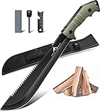 Purple Dragon Großes Outdoor Messer mit Scheide, Full Tang Jagdmesser aus einem Stück D2 Stahl gefertigt, Survival zum Sägen von Holz, Bushcraft Outdoor, Geschenke für Männer