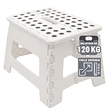ZOLLNER Tritthocker faltbar - Klapphocker für Kinder und Erwachsene bis 120kg - Anti-Rutsch-Beschichtung - mit praktischem Tragegriff - extrem leicht - 22 cm hoch - Kunststoff - weiß