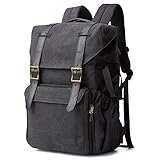 bagsmart Fotorucksack DSLR Kamerarucksack Canvas Diebstahlsicher Wasserabweisend mit Regenschutz für 15 Zoll Laptop, Spiegelreflexkamera, Objektive, Zubehör, Stativ (schwarz-1)