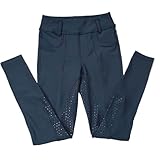 RUWLFE Reitleggings for Damen, Sport-Strumpfhose, Vollsilikon, 4-Wege-Stretch, Reithose mit Handytasche, Kleidung FüR Damen(Dark Blue,M)