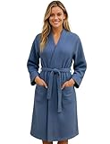 Morgenstern Bademantel Damen Leicht 100% Baumwolle Waffelstoff Waffelpique Waffelmuster Paula Oeko Tex Standard Blau M