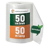 BB-Verpackungen 2x Luftpolsterfolie 0,5 x 50 m (Typ 60, Versandfolie, Polsterfolie zum Schutz von empfindlichen Gegenständen, recycelbar) - Sets zwischen 1 und 30 Rollen