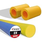 Conipa® - 2 Stück Schwimmnudel (160 x 7 cm) für Kinder & Erwachsene INKL. VERBINDER (Schaumstoff) - Poolnudel Set ab 3-10 Jahre (Made IN Europe) - Pool Wassernudel & Spielzeug (Blau + Gelb)
