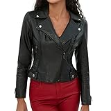2023 Modische braune Lederjacken für Damen, Motorradjacke, schwarz, Moto-Jacke, Faue-Leder, legere Jacke, Mantel, Damen, Schwarz , XL