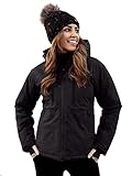 BOLF Damen Winterjacke Skijacke Snowboardjacke Schneejacke mit Kapuze Schneefang Bündchen Winddicht Wasserdicht Atmungsaktiv Outdoor Sport Style HH012 Schwarz L [D4D]