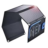 BigBlue 28W Tragbares Solar-Ladegerät mit 2 Ports (USB-C/USB-A), 5V/4A Gesamtausgang, IP44 Solarpanel mit Digital Amperemeter und Reißverschluss-Schutz für Geräte wie iPhone, Android, GoPro und mehr
