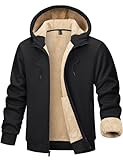 TACVASEN Herren Thermo Fleecejakce Pulli Hoodie Sweatjacke Winter Gefütterte Langarm Sport Hoody mit Taschen, Schwarz, L