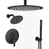 Heable Duscharmatur-Set Mattschwarz Duschsystem, Druckknopf-Umsteller, Duscharmatur mit Handheld, runde Deckenhalterung, 30,5 cm Duschkopf mit 15,2 cm Wandhalterung, Duschkopf