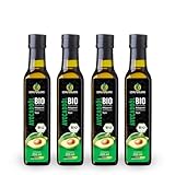 Kräuterland Bio Avocadoöl 4X250ml (1L), Kaltgepresst, naturrein ohne Zusatzstoffe, Vegan & GVO-frei, geeignet für Haut & Haare, Premium Qualität