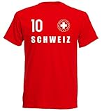 daged Schweiz T-Shirt Trikot Wappen EM Trikot Look Nummer 10 SP-RO (DE/NL/SE/PL, Alphanumerisch, XL, Regular, Regular, Rot)