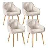 Goeurvant Armlehnenstuhl Esszimmerstuhl 4er Set Beige Holzbeine Polsterstuhl mit Armlehne Stühle Esszimmer Küchenstuhl Wohnzimmerstuhl aus Polyester