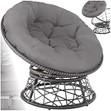 tectake® Papasansessel, gemütlicher Drehsessel mit Kissen rund, bequemer Rattansessel, Loungesessel drehbar, runder Relax Korbsessel Rattan für Wohnzimmer, Leseecke, Lounge - grau