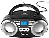 KLIM B3 Tragbarer CD Player Bluetooth Boombox mit FM-Radio, Bluetooth, USB und AUX - Hochwertige Dual-Lautsprecher, EQ-Soundeffekte, 20 Voreingestellte Sender, Kompakt und Leicht | CD Player Tragbar