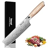 hecef 7 Zoll Nakirimesser – Klinge aus Kohlenstoffstahl, Doppelkropf und Ergonomischer Griff aus Kaffee-Pakkaholz, Ultrascharfe Schneide Für die Tägliche Essenszubereitung
