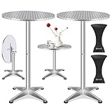 KESSER® 2in1 Stehtisch klappbar Bistrotisch 2er Set | Aluminium Edelstahlplatte | höhenverstellbar 70cm / 115cm | Partytisch Tisch Ø 60cm | In- & Outdoor Empfangstisch | Klapptisch mit husse Silber