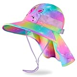 MHJY Sonnenhut Kinder Sonnenmütze Mädchen Hut Sommer UV Schutz 50 Mützen Einhorn Anglerhut Breite Krempe Kappe mit Nackenklappe Kleinkind 2-9 Jahre