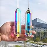 HDCRYSTALGIFTS 2 Stück 12,7 cm Kristallprismen für Innenfenster mit bunten sechseckigen Kristallen AB Sonnenfänger Regenbogen für Weihnachten Terrasse