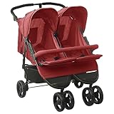 LAPOOH Geschwisterwagen, ZwillingsBabywagen, Geschwisterbuggy, DoppelBabywagen, Double Stroller, Rot Stahl