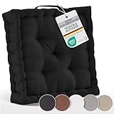 Beautissu Bodenkissen Sitzkissen 50x50 cm - Dickes Matratzenkissen 10cm - 100% Baumwolle Stuhlkissen Indoor & Outdoor Sitzkissen Boden Tragegriff extra Dicke Sitzauflagen Schwarz - Mila