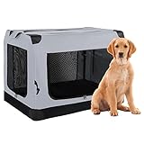 Aivermeil Schnell faltbare, weiche Hundebox, für drinnen und draußen, tragbare Haustierbox mit 3-Tür-Netzmatte, wasserdichtes Gewebe, starker Stahlrahmen, verschließbare Reißverschlüsse, 107 cm, Grau