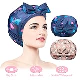 Duschhaube, 2er Pack Extra Large & Adjustable Saum & Double Layer Waterproof & Bow Knot Hair Reusable Cap für Frauen, Waterproof Exterior & EVA Lining, Oversized Design für alle Haare Längen