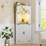 Gurexl LED Eckschrank Sideboard Buffetschrank, Landhausstil küchenschrank Mit Kabelloser Ladestation, Smart Mehrzweckschrank RGB 20-Farben Dimmbares Bücherregal