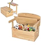 DREAMADE 3 in 1 Spielzeugkiste aus Holz, Kindersitzgruppe, Kinderbank mit Stauraum & Deckel, Truhenbank Kindermöbel für Kinder 3- 7 Jahre alt (Natur)
