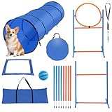 Gimisgu Agility Set Hunde groß, Agility-Ausrüstungs-Set für Hunde, Hundetraining zubehör Agility Hürde, Sprungring, Hundetunnel, 8 Slalomstangen, Ball, Pfeife, Perfekt für den Park, Garten