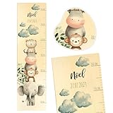 Geschenkfreude Messlatte Kinder personalisert 80-140cm - mit Tieren als Dekoration fürs Kinderzimmer - personalisierte Messlatte Kinder Holz - tolles Geburts Geschenk