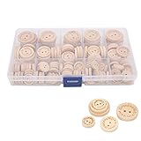 140 Stück Holzknöpfe Zum Selbermachen, 3 Verschiedene Größen, Buchstabenmuster, Nähknöpfe mit Aufbewahrungsbox für Kinderkleidung, Stricken, Häkeln, Scrapbooking