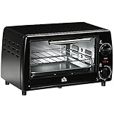 HOMCOM Mini Backofen 10 Liter 750W Kleiner Elektrobackofen mit Temperatur bis zu 230 ℃ Timer 60 Minuten Backblech und Rost 36,5x26x22 cm Schwarz