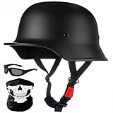 SYEBVTQ Retro Deutsche Motorrad Halbhelme mit ECE Motorradhelm für Herren und Damen Vintage Halbschalenhelm Jethelm Retro Chopper Helm für Bike Fahrrad Cruiser Moped Scooter Offenem Helm