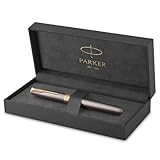 Parker Sonnet Füller | grau lackiert mit goldenen Zierteilen | Füllfederhalter mit feine Edelstahl-Schreibfeder | Tintenpatrone schwarz nachfüllen | Geschenkbox | perfekte Geschenke zum Schulabschluss