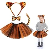 Tiger Kostüm Kinder, Faschingskostüme Kinder, Tierkostüm Kinder Tutu Rock mit Tier Ohren Stirnband, Fliege und Schwanz für Party