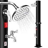 Generisch Gartendusche 40 Liter Solardusche Aussendusche mit Drehbarer Regenduschkopf und Wasserhahn, Pooldusche Camping Dusche Warmwasserdusche Max. 60°C, Ohne Stromanschluss,Schwarz