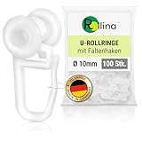 Rollina U-Rollringe (100 Stück) ⌀ 10mm Gardinenhaken für Schienen mit 4mm Innenlauf-Kanal | Gardinenrollen für U Schiene | Laufrollen | Vorhang Haken