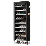AcornFort S-205 10 Etagen 16 mm extra Dicke Stangen Stabiler Schuhschrank Aufbewahrung Organizer Ständer 58 x 28 x 170 cm mit extra dickem Oxford-Gewebe staubdichter Abdeckung hält bis Schwarz