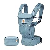 Ergobaby Omni Breeze Babytrage für Neugeborene ab Geburt bis 20kg, 4 Positionen SoftFlex Mesh Ergonomische Babybauchtrage Rückentrage Baby-Tragetasche, Slate Blue